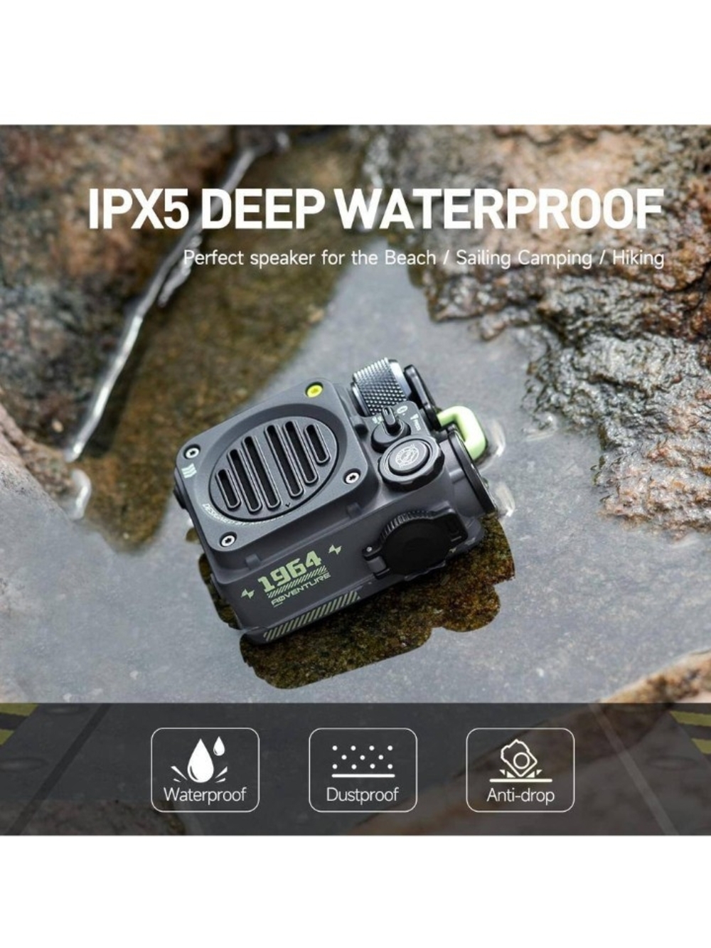 MUZEN Wild Mini Bluetooth Compact Waterproof Outdoor Speaker - Gray/Green